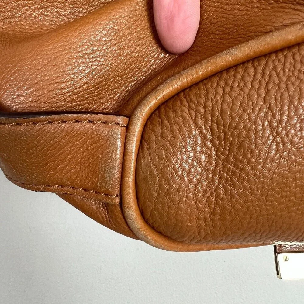 Michael Kors Leather Hobo Handbag Shoulder Bag Gold Plated Hardware Fulton Brown